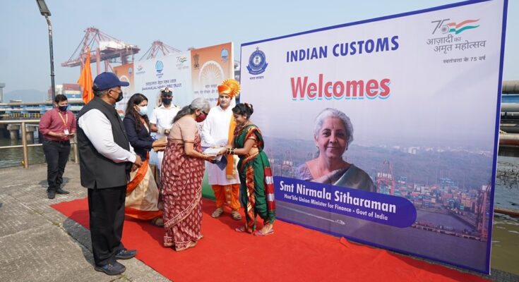 Union Finance Minister Ms Nirmala Sitharaman visits Nhava Sheva; Reviews activities of Indian Customs. FM performs Bhoomi Pujan for setting up of a Customs Examination