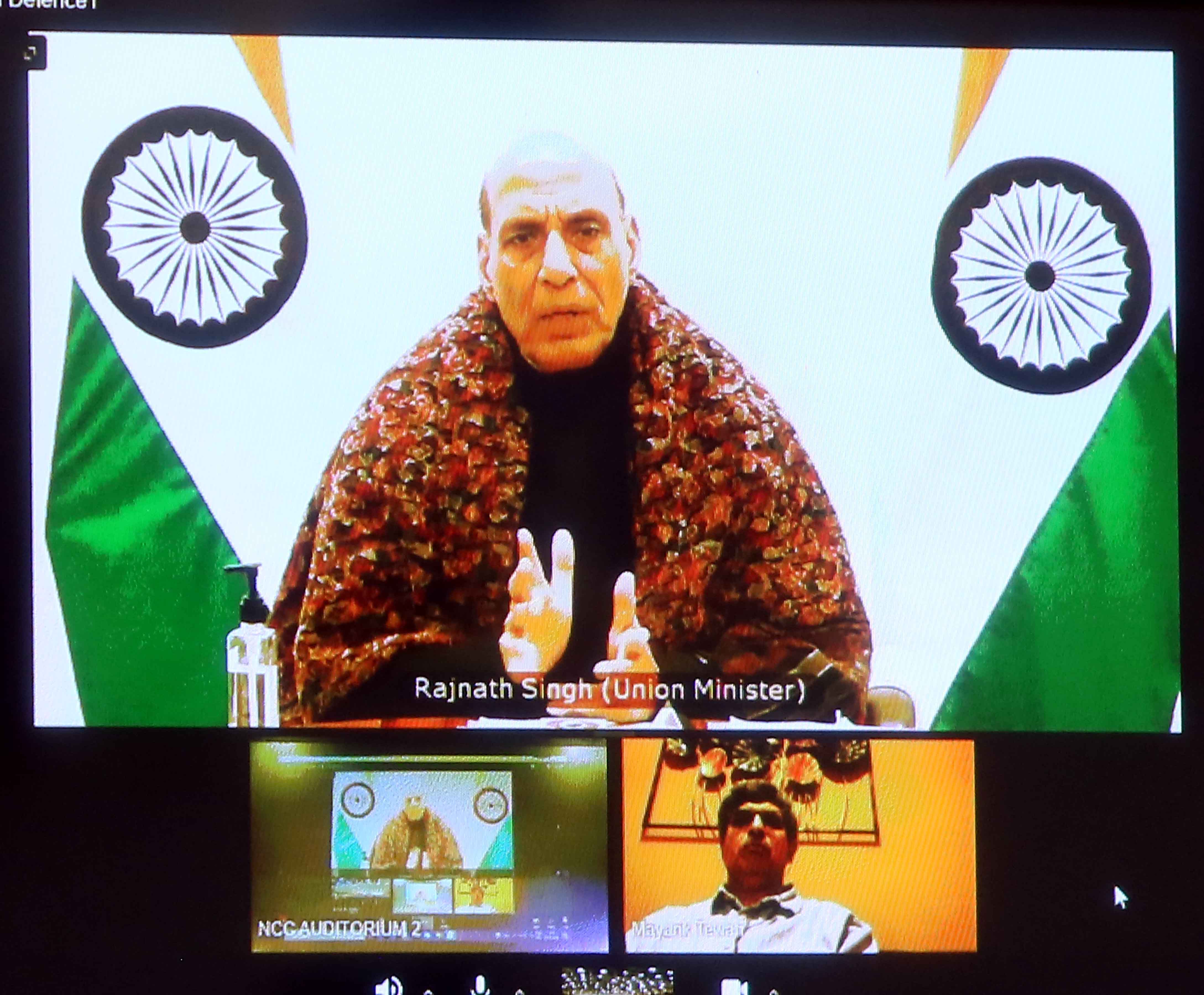 Raksha Mantri Shri Rajnath Singh virtually interacts with NCC cadets taking part in Republic Day Camp 2022.