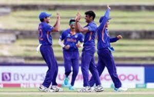 India wins by 326 runs in the Under-19 Cricket World Cup.