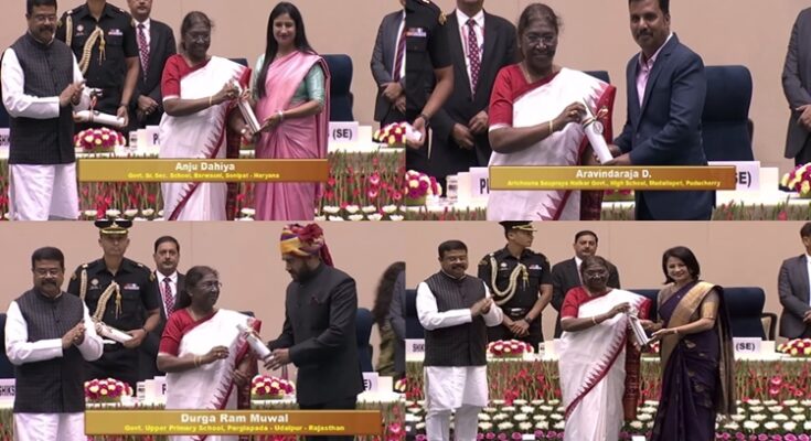 President Droupadi Murmu confers National Awards to distinguished teachers on the occasion of Teacher's day शिक्षक दिनानिमित्त राष्ट्रपती द्रौपदी मुर्मू यांच्या हस्ते प्रतिष्ठित शिक्षकांना राष्ट्रीय पुरस्कार प्रदान हडपसर मराठी बातम्या Hadapsar Latest News Hadapsar News